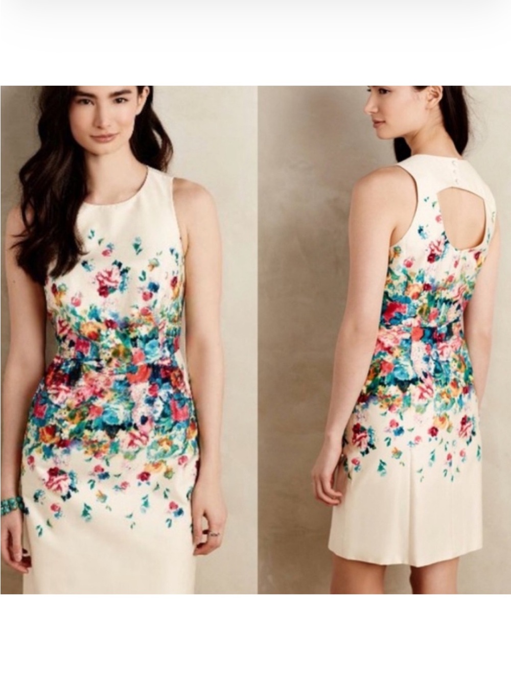 Anthropologie Cream Mini Dress with Multicolor Floral Print